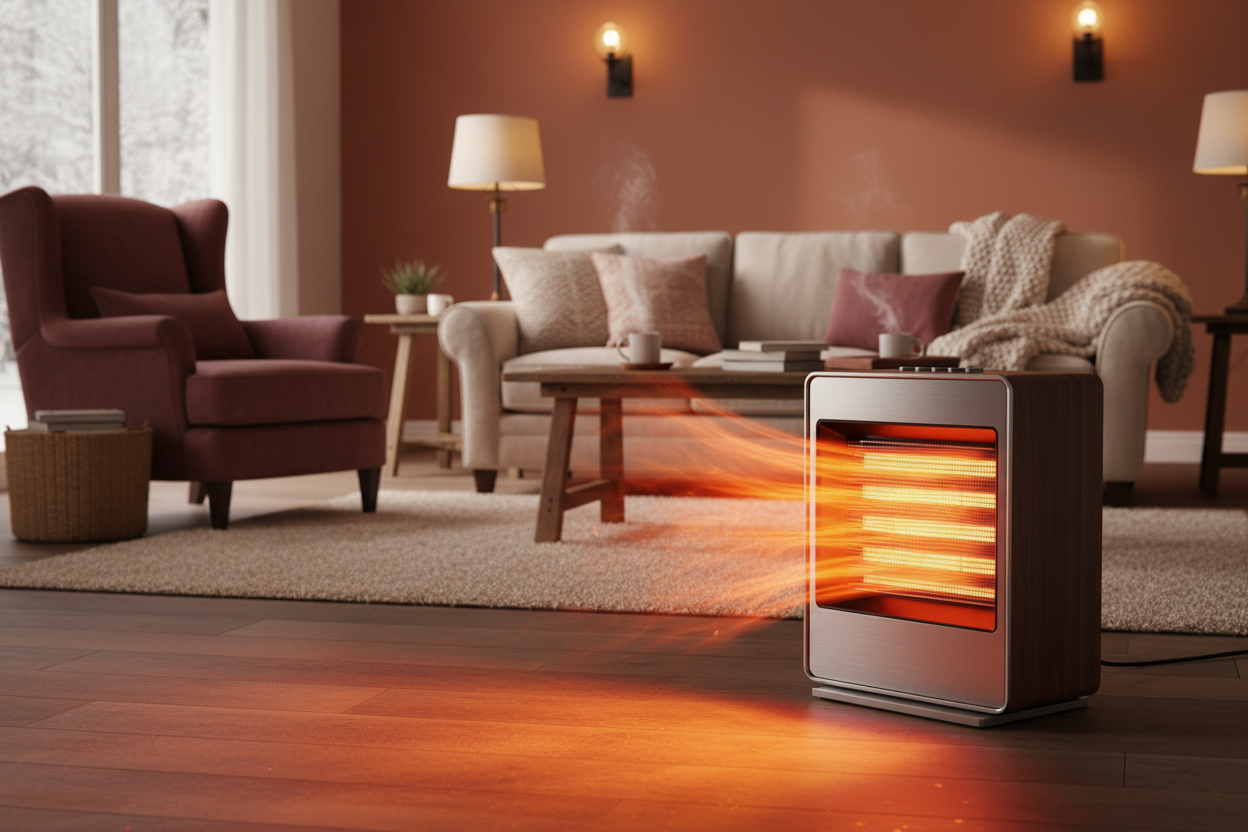 a heater that is heating a living room