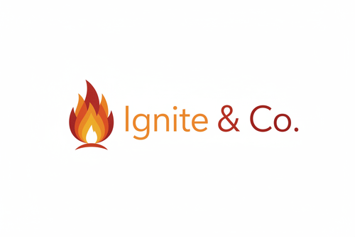 Horizontal text that says Ignite & Co. Next to a fire